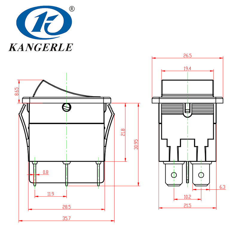 Waterproof Rocker Switch KCD2-22F插图
