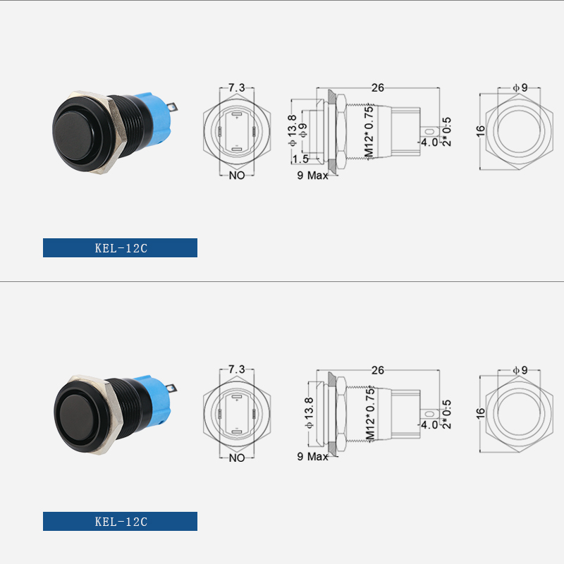 12mm black aluminum oxide metal push button switch with LED插图1