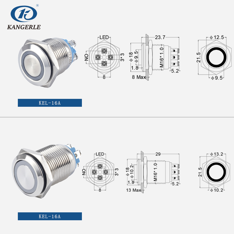 Stainless steel momentary/maintained 16mm metal push button switch插图
