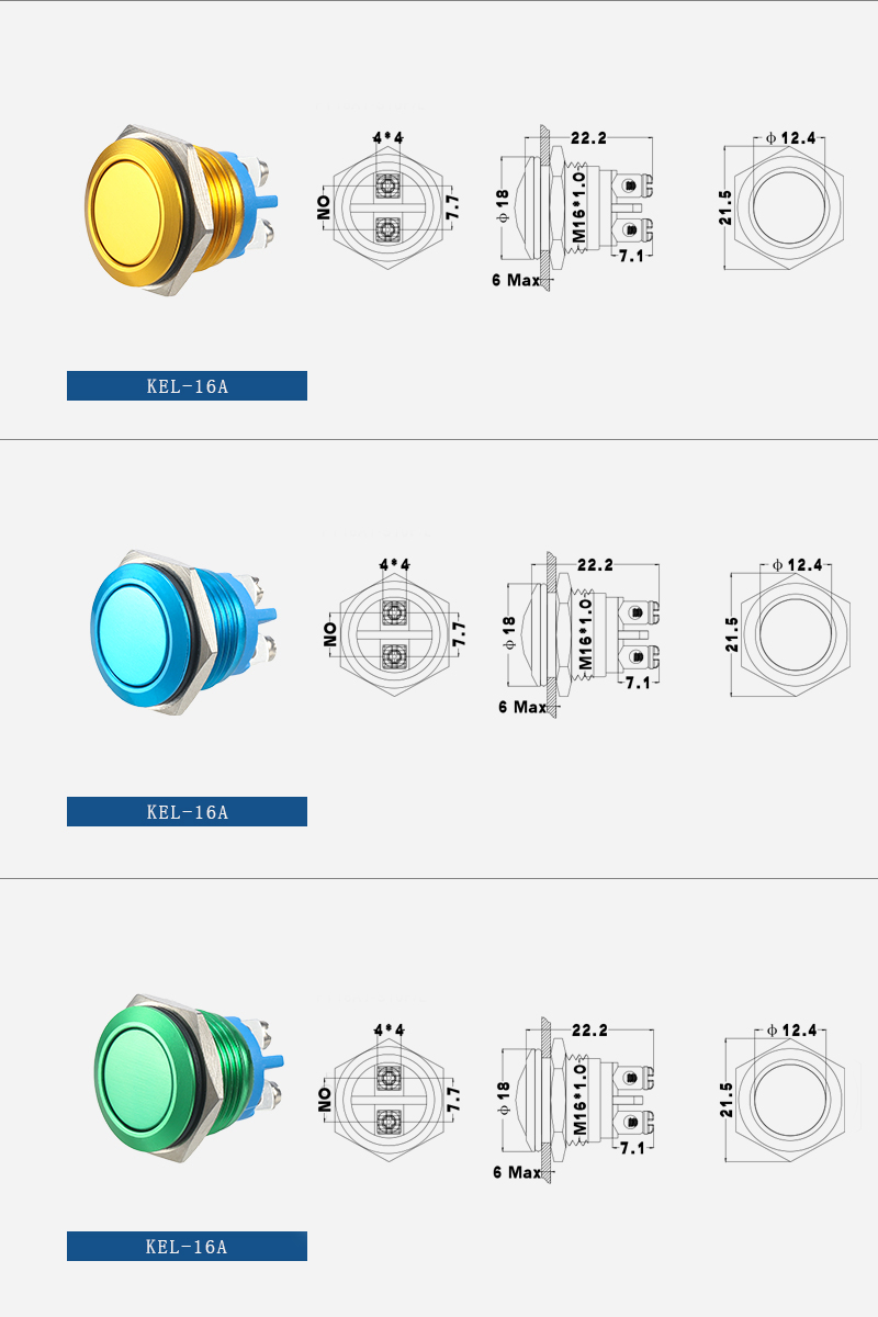 16mm metal push button switch with multi colored shell插图1