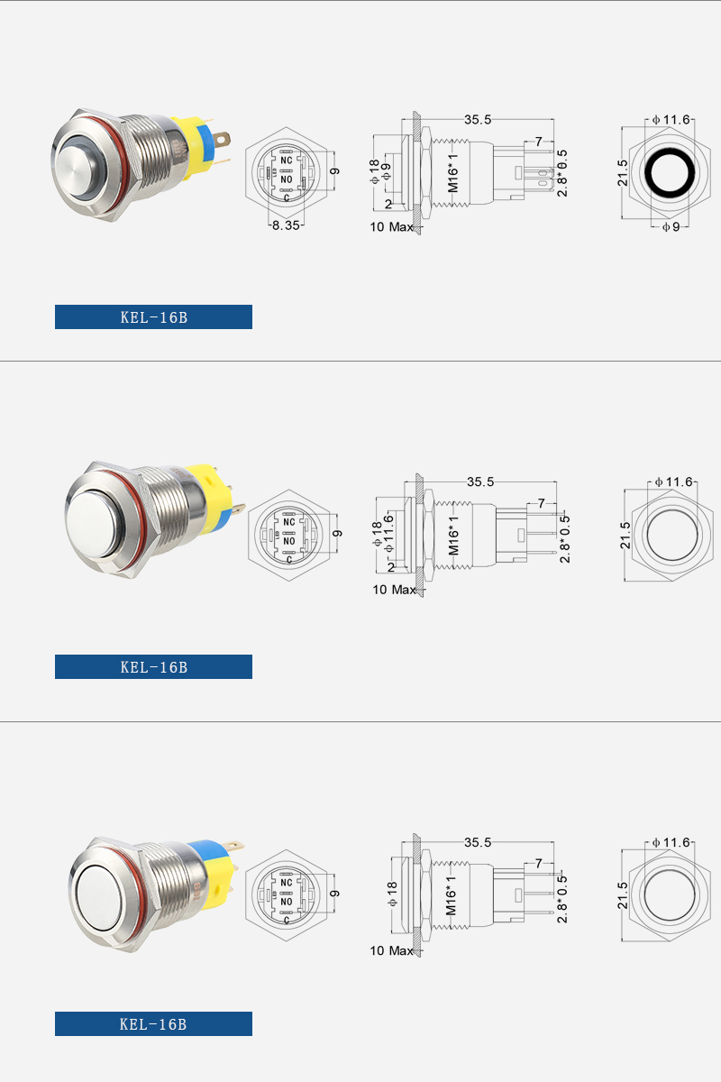 LED waterproof stainless metal push button switch 16mm插图