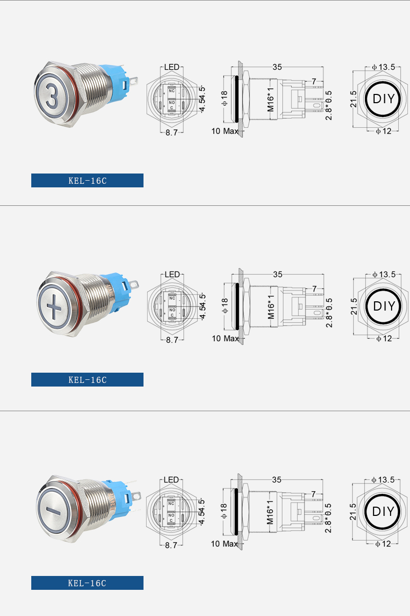 Metal Push Button Switch 16mm Factory OEM/ODM Products插图1