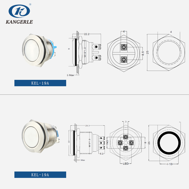 19mm momentary waterproof metal push button switch flat head插图