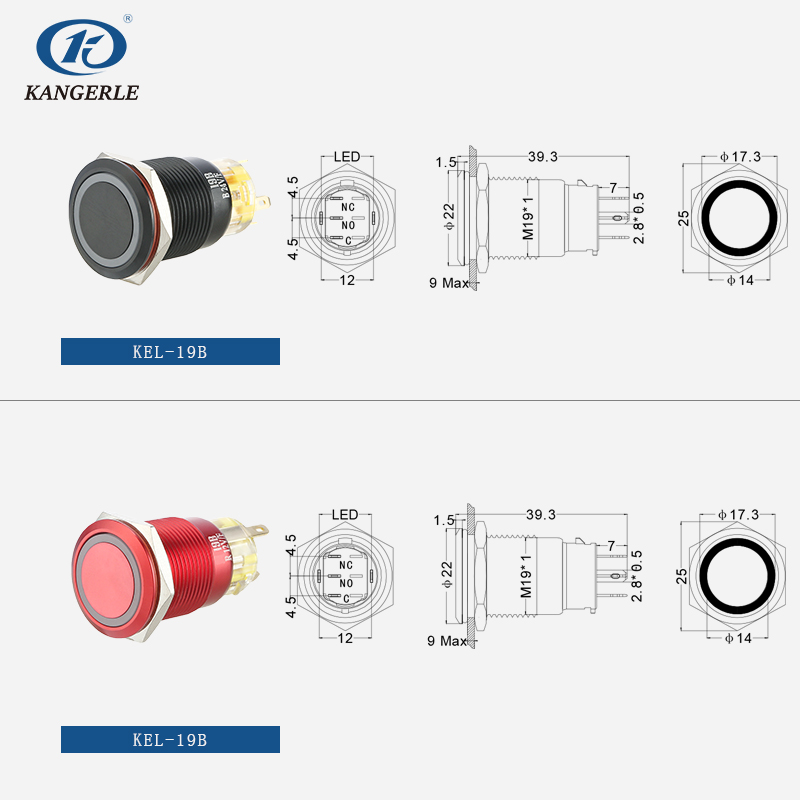 Momentary flat head 19mm metal push button switch with RGB LED插图