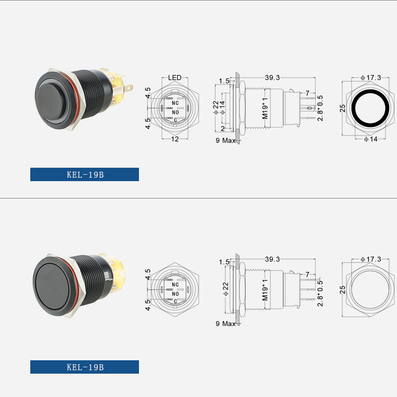Aluminium Oxide 1 NO Waterproof Push Button Switches 19mm插图1