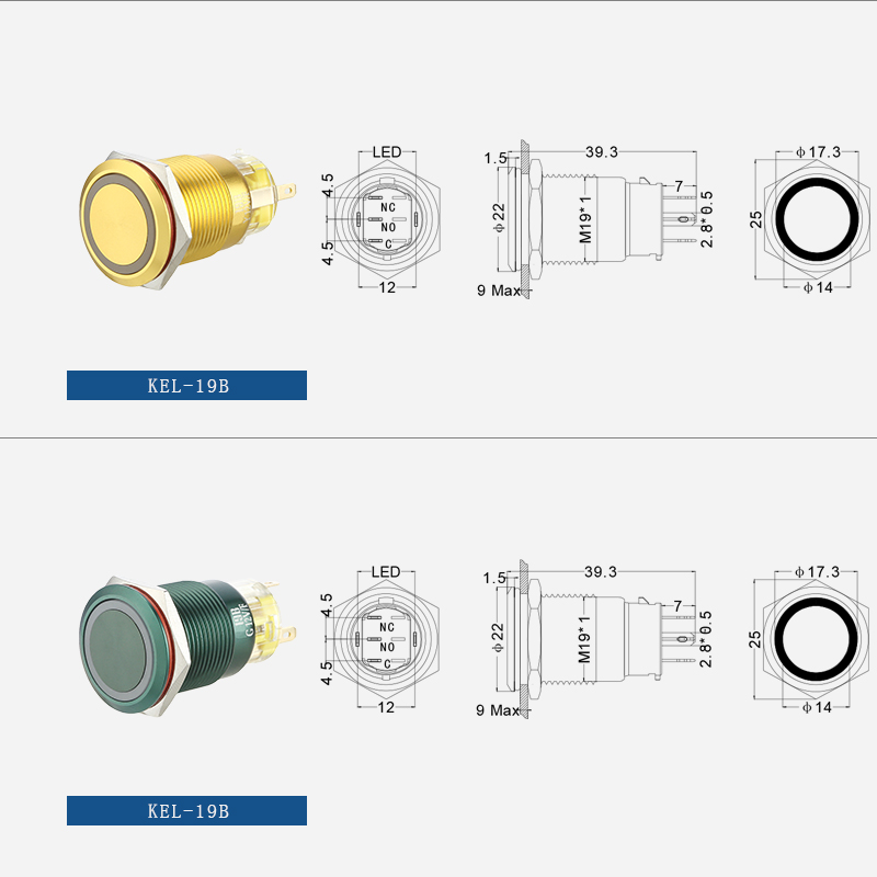 Momentary flat head 19mm metal push button switch with RGB LED插图1
