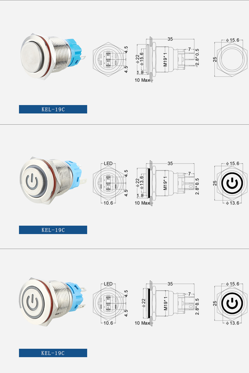 IP67 latching type high head metal push button switch with LED插图1