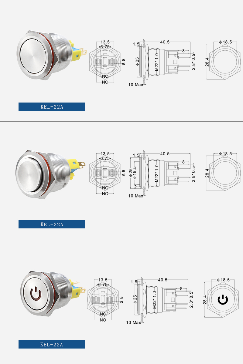 22mm momentary metal push button switch with LED插图1