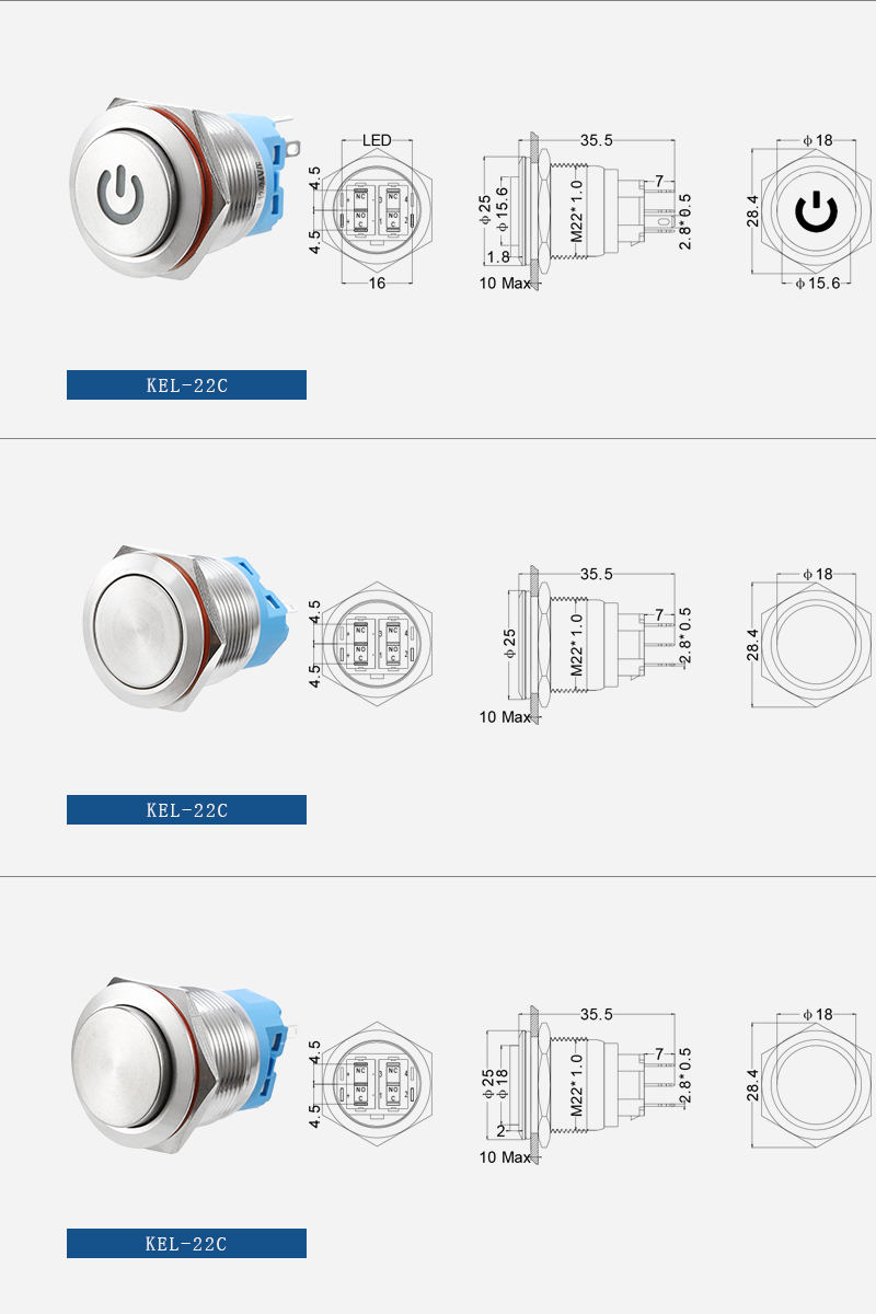 22mm waterproof Momentary metal push button switch with LED插图1