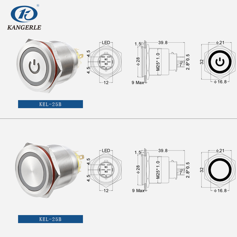 Momentary ring LED metal push button switch 25mm插图