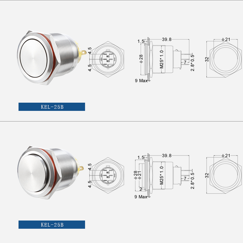 Momentary ring LED metal push button switch 25mm插图1