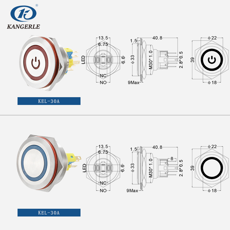 30mm high head Momentary metal push button switch with circle LED插图