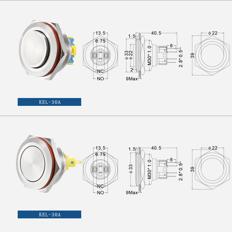 30mm high head Momentary metal push button switch with circle LED插图1