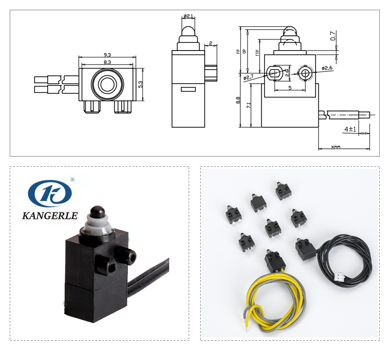 Ultra Small SPST Micro Switch Waterproof Molds with Right Side Wire插图