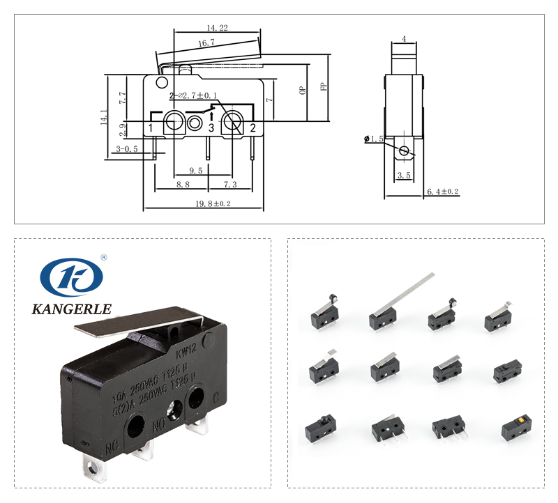 SPDT Micro Switch with Short Straight Lever插图