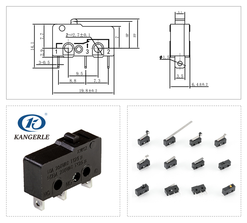 Snap Action Micro Switch 3Pin with Push Button插图