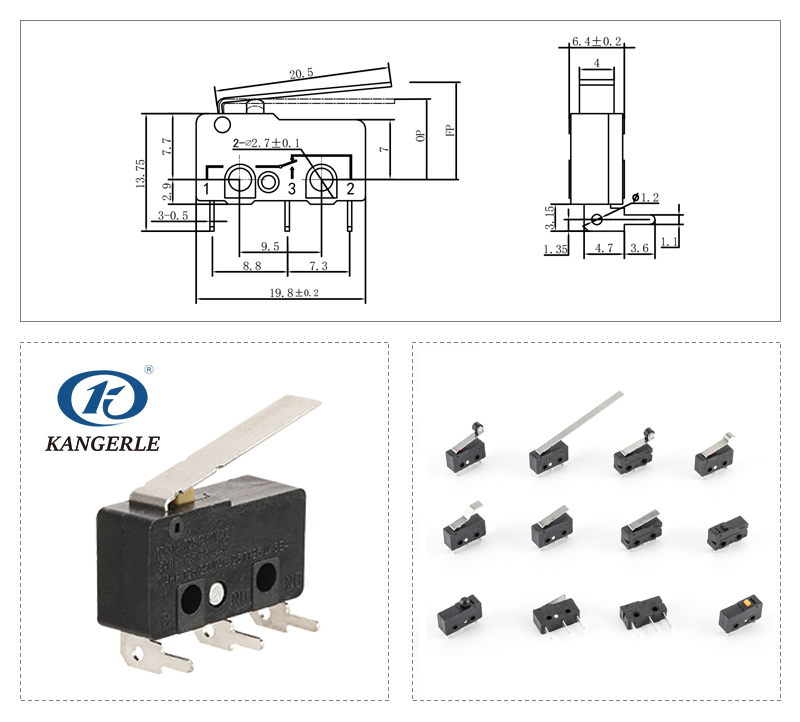 Lever Micro Switch with Right Side PCB Terminal插图