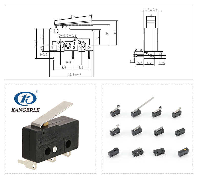 Lever micro switch with PCB terminal KW12-5A-2D插图