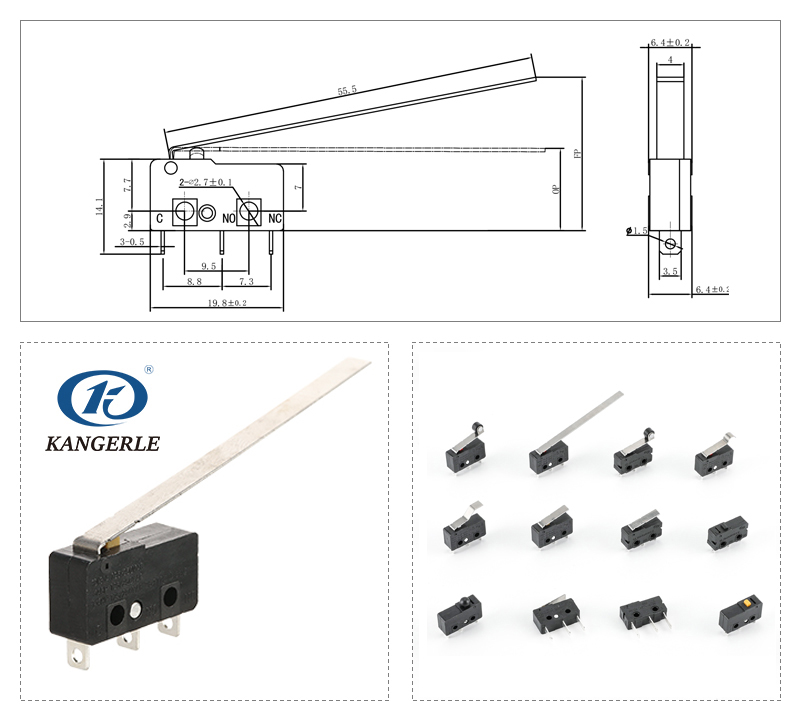 SPDT micro switch lever 55.5 KW12-5A-7A插图