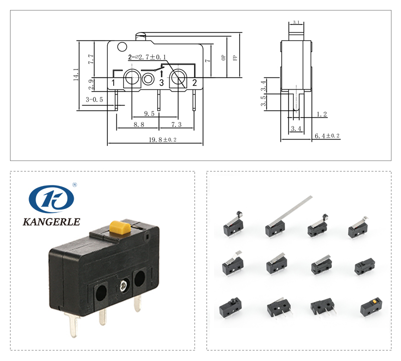 Micro Switch PCB Mount 3 Pin 5A 250V AC插图