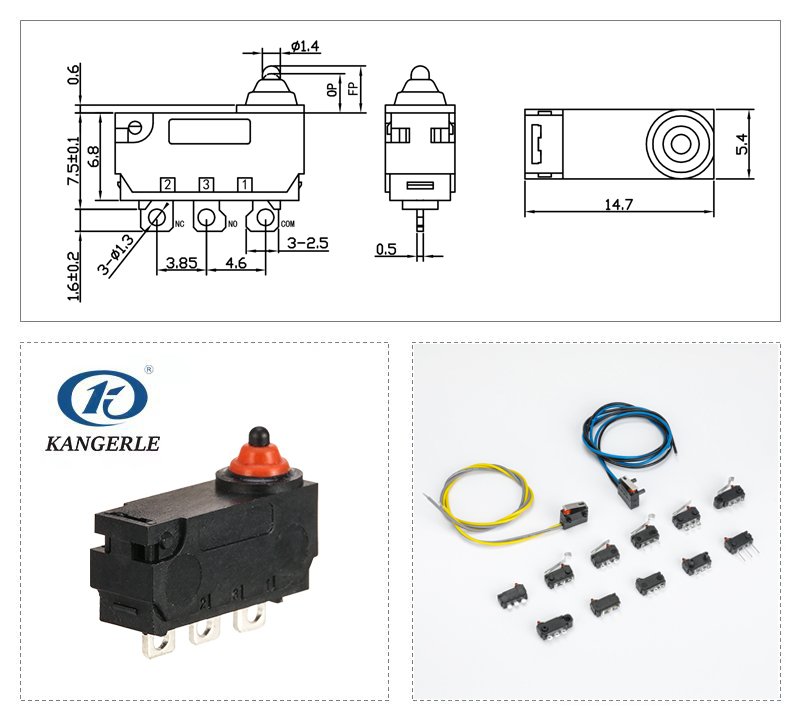 IP67 waterproof micro switch solder terminals KW2-1A-B-B插图
