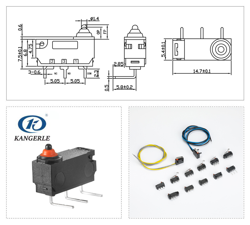Waterproof Push Button Micro Switch Left Side PCB Terminal插图