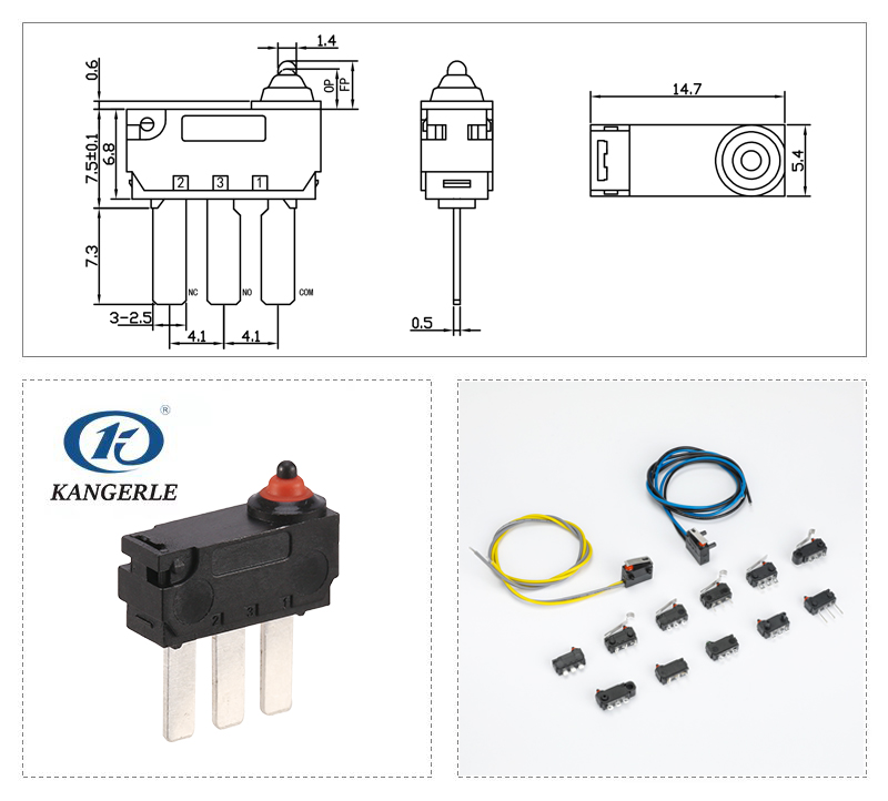 Subminiature Waterproof Micro Switch with Straight Terminal插图