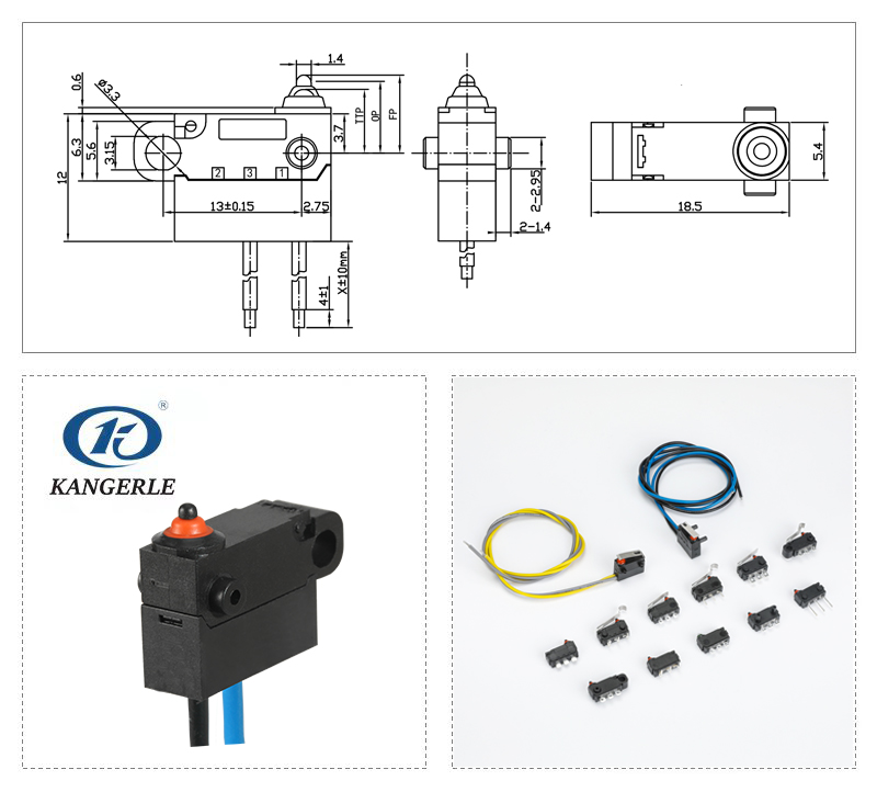 12V Waterproof Micro Switch Lead Wires Downwards插图