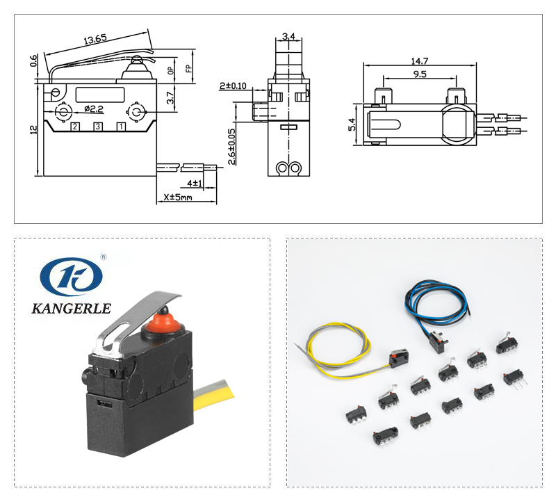 IP67 Lever Micro Switch Molded Lead Wires Right Side插图