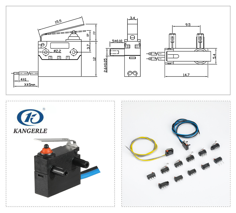 IP67 Momentary Lever Micro Switch Leads Wire Left Side插图