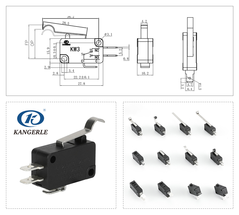 Small mini micro switch waterproof KW3-6A-4C插图