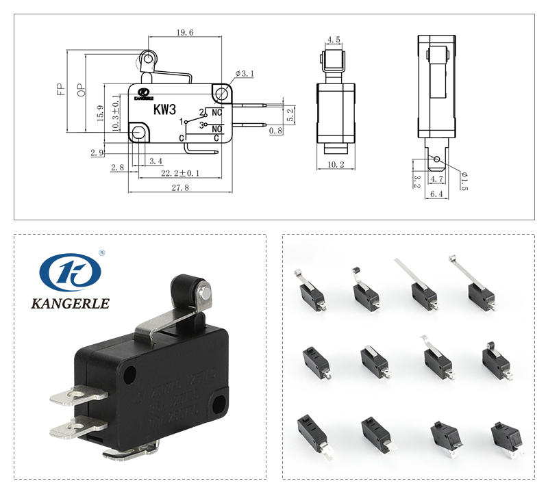 Micro switch KW3-6A-5C plastic roller插图