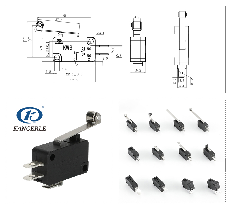 Micro switch sealed KW3-6A-6C metal roller插图