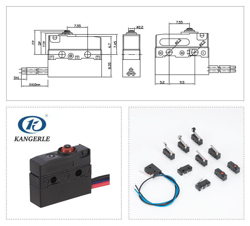 Pin Plunger IP67 Micro switch Molds with Wires Right Side Type插图