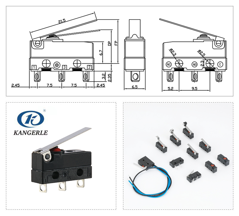 Straight Metal Lever Waterproof Micro Switch 250V AC 10A插图