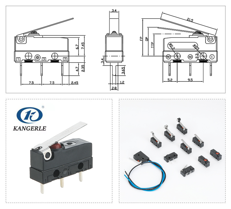 PCB Micro Switch IP67 Waterproof with Length 21.5mm Metal Lever插图