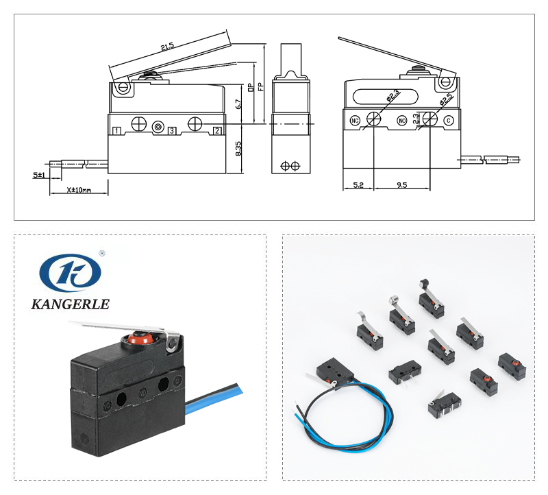 Waterproof Lever Micro Switch 250V AC Molds with Wire插图