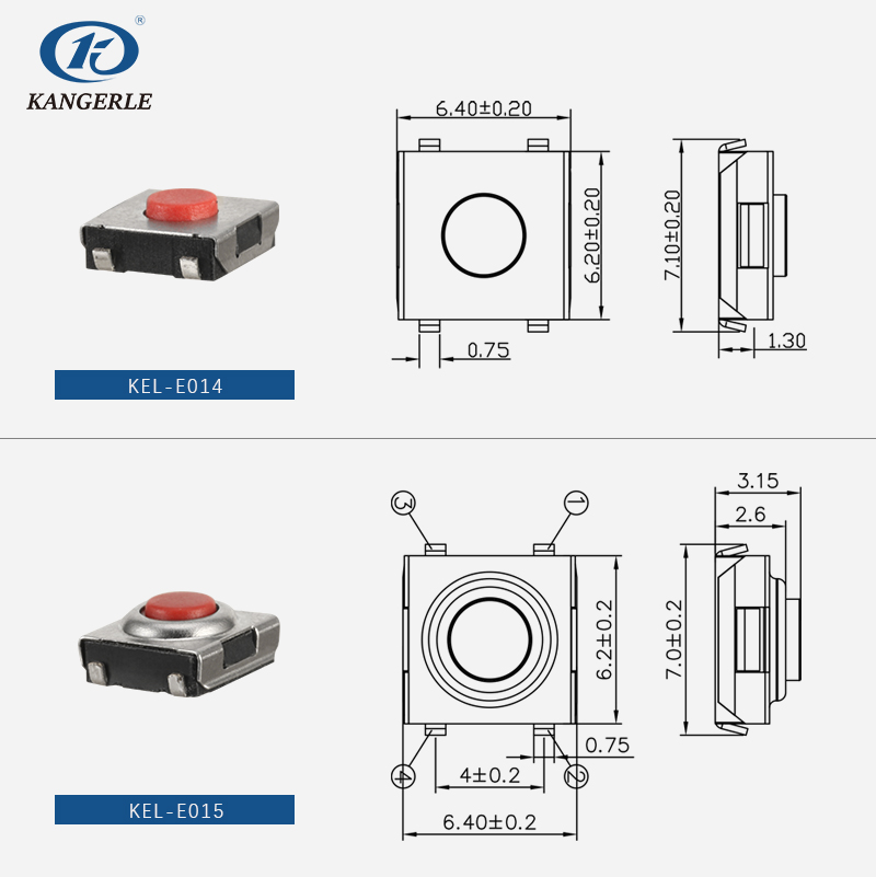 Tact switch 6.2×6.2 4 pins U type series插图