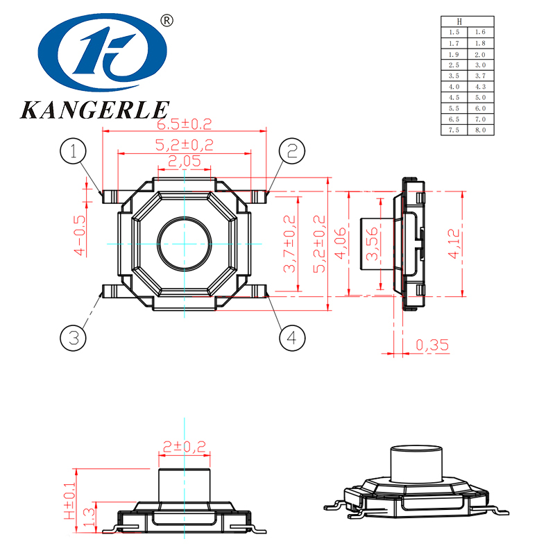 Tact switch KEL-C005 4x4x1.5H插图