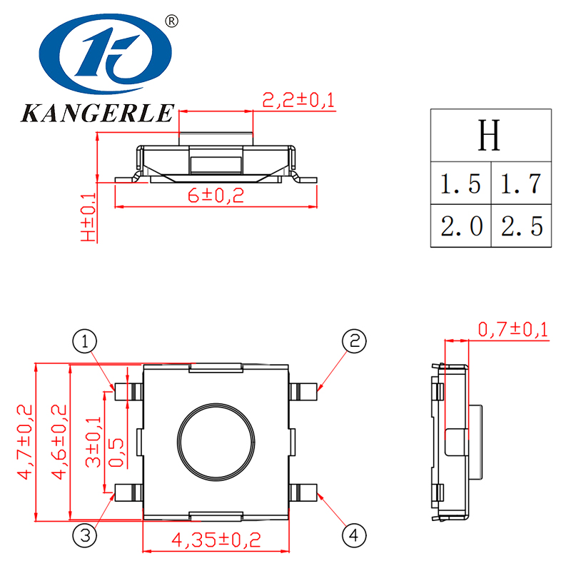 Tact switch KEL-C013 4.5×4.5×1.5H插图