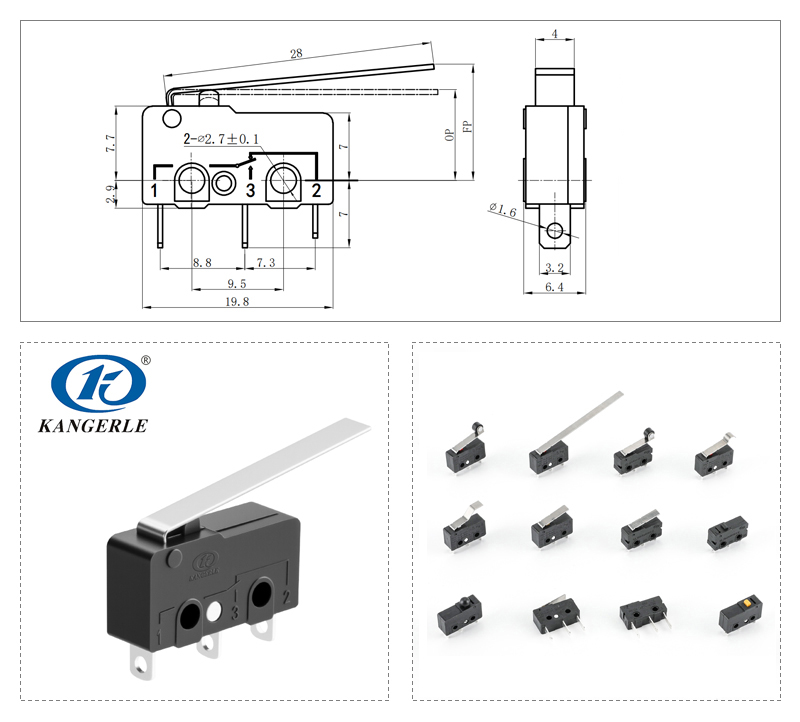 28mm Lever Micro Switch with 3 Terminals KW12-3A-12F插图