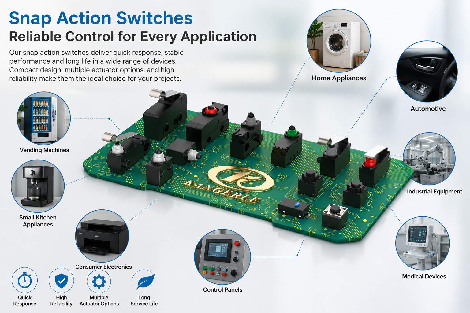 Snap Action Switch Guide for Reliable Mechanical Control插图2 Applications of Snap Action Switch