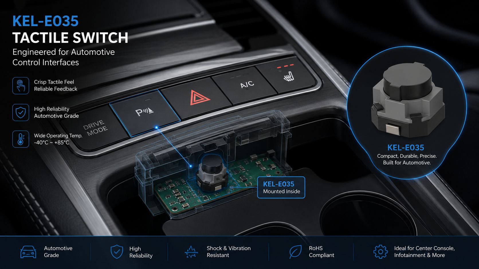 KEL-E035 Tact Switch for Automotive Center Consoles插图 KEL-E035 Tact Switch for Automotive Center Consoles