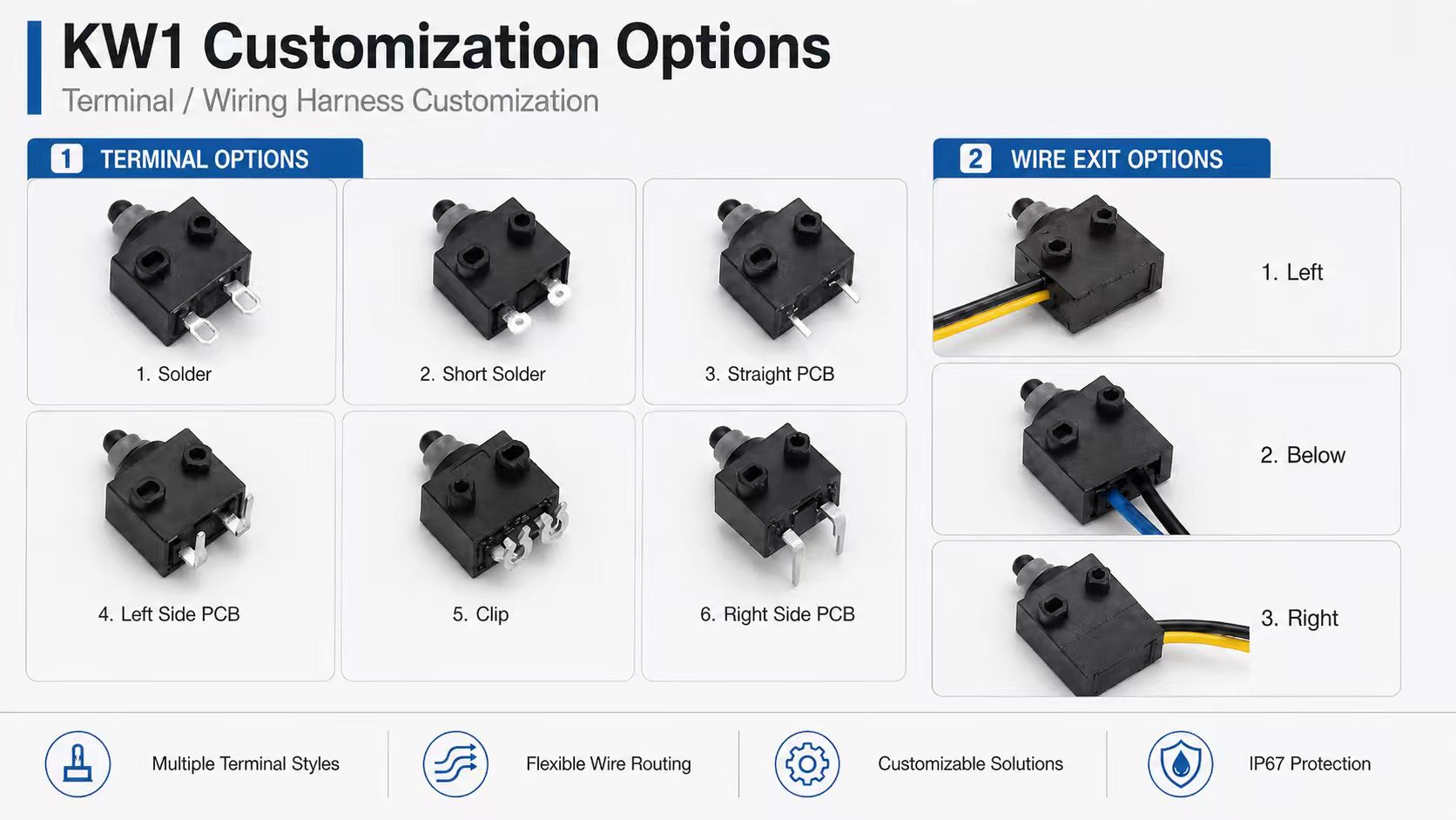 Custom Waterproof Micro Switches for Better Product Fit插图1 KW1 Customization Options