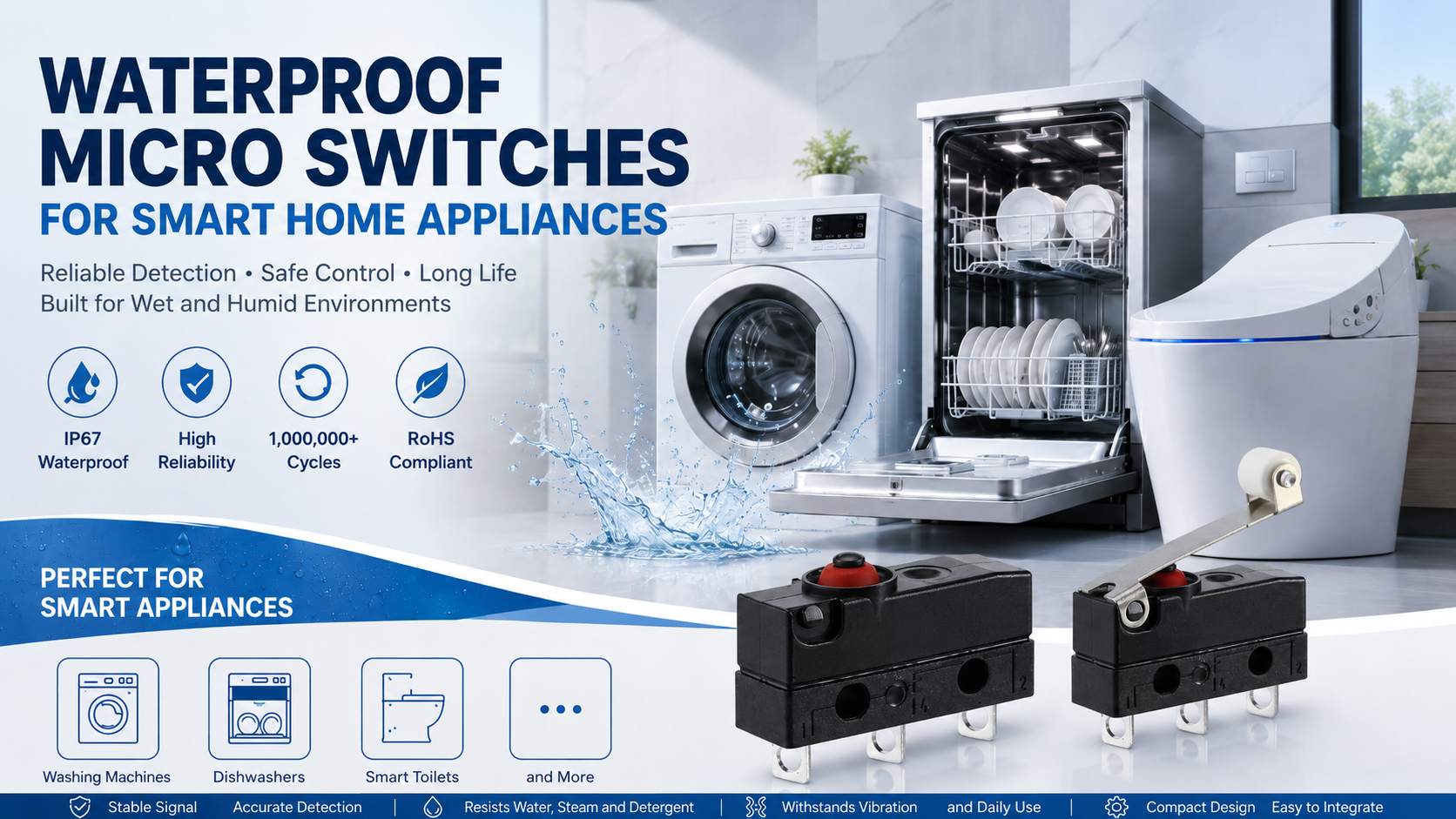 Waterproof Micro Switches for Smart Home Appliances插图 Waterproof Micro Switches for Smart Home Appliances