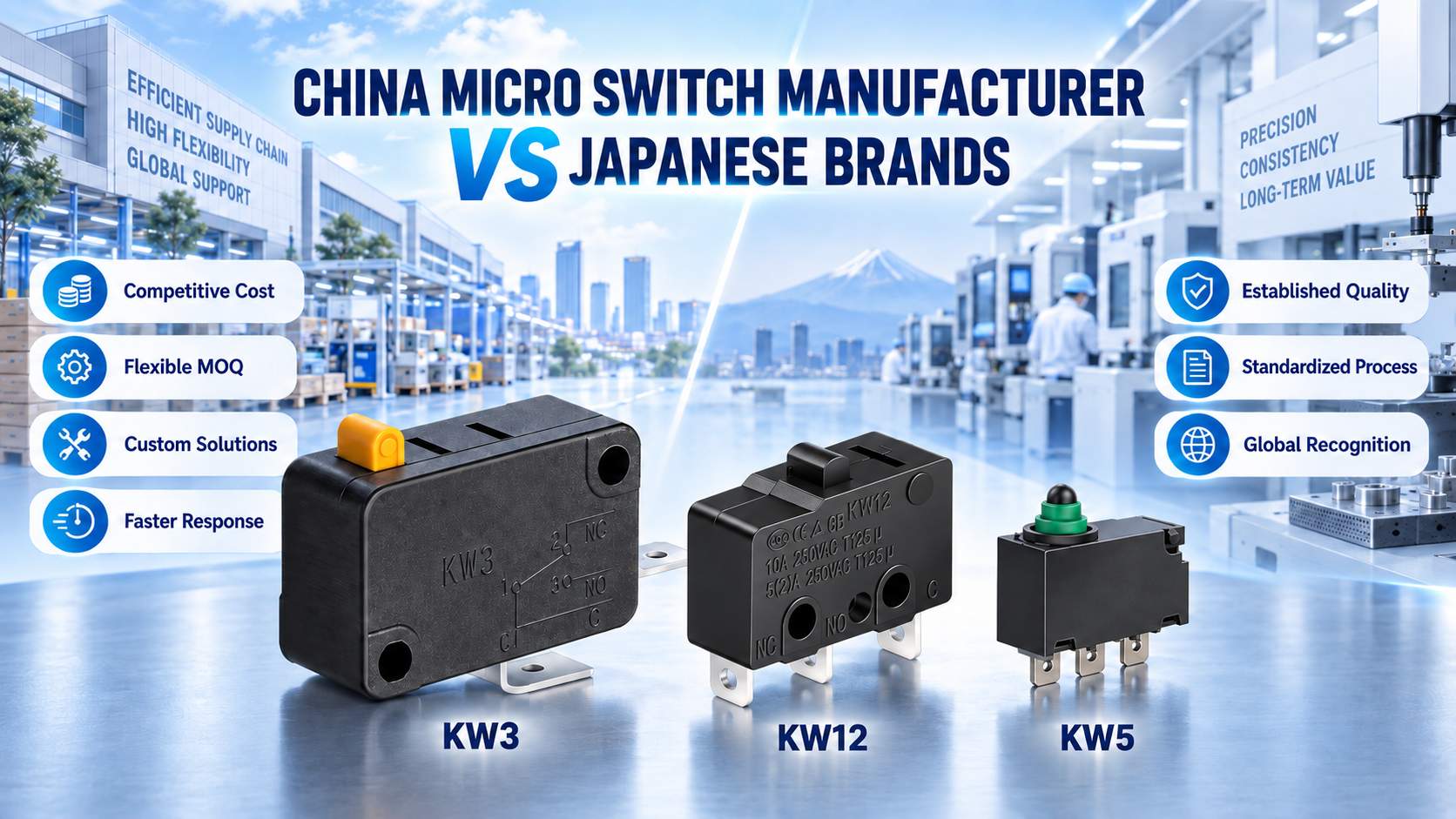 China Micro Switch Manufacturer vs Japanese Brands: OEM Cost Guide插图 China Micro Switch Manufacturer vs Japanese Brands OEM Cost Guide