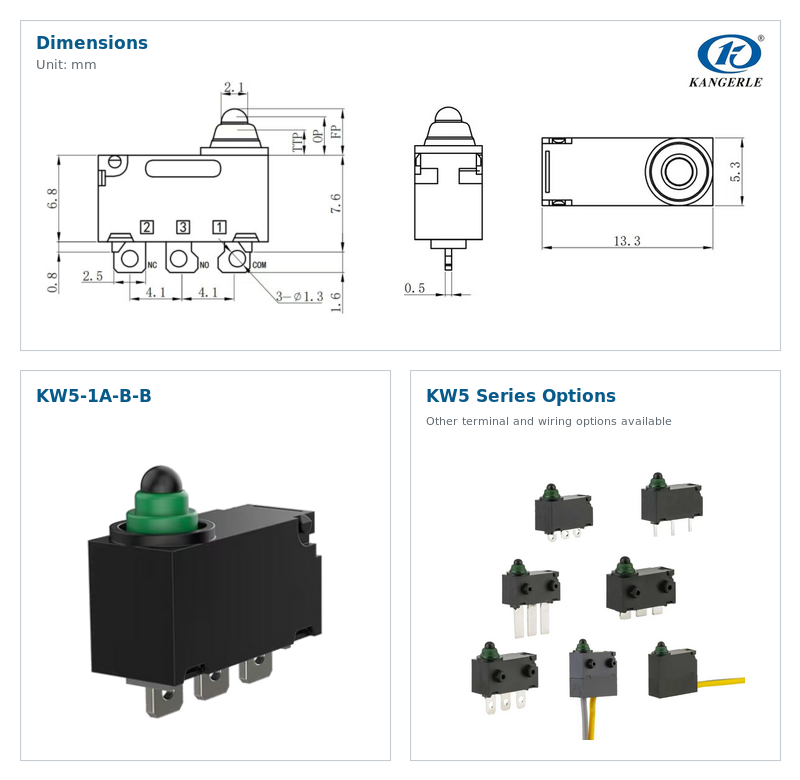 Waterproof Micro Switch KW5-1A-B-B插图 Waterproof Micro Switch KW5-1A-B-B插图